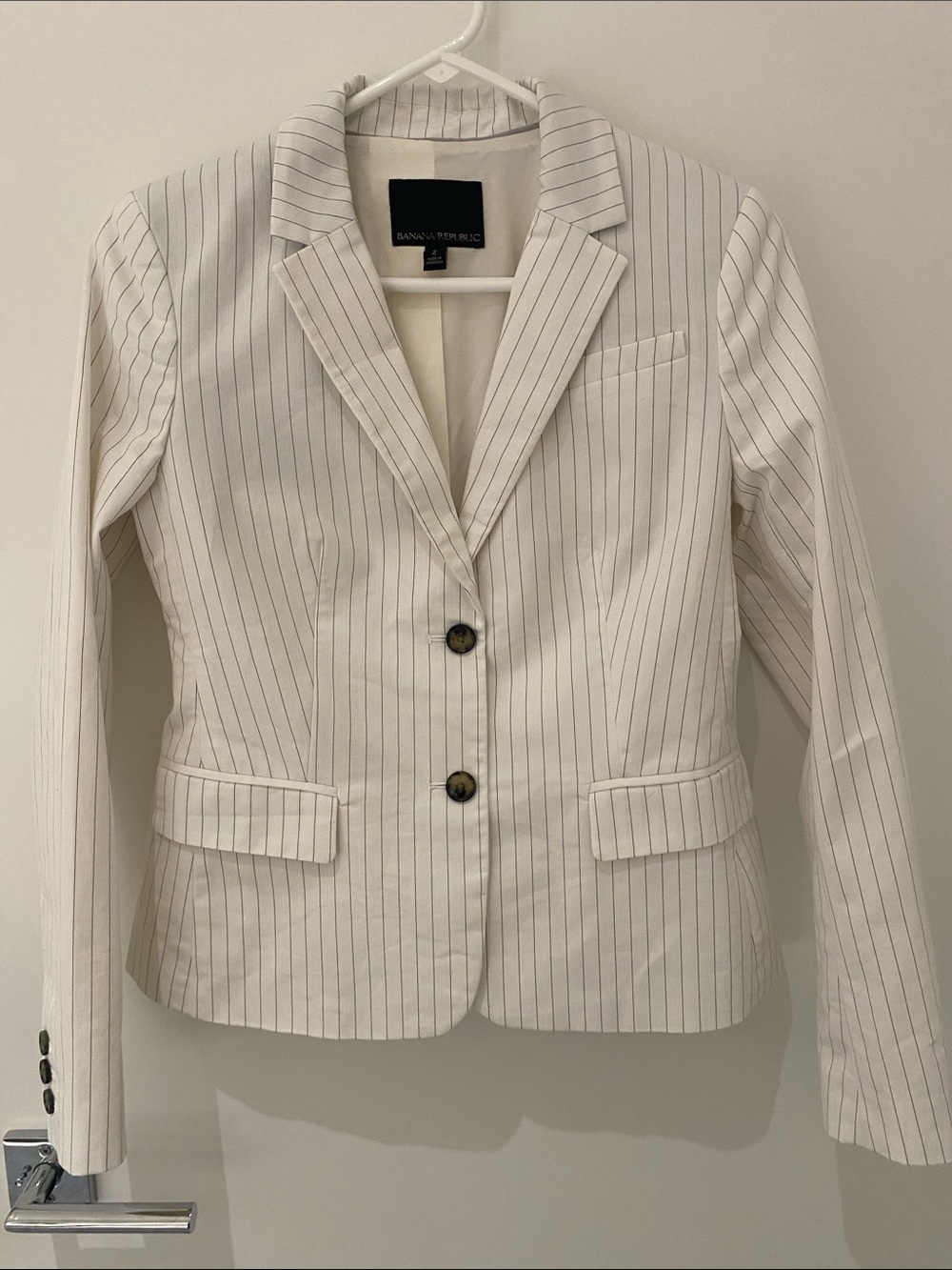 NWOT Banana Republic Double Button White w/ Black Stripe Classic Blazer Sz 2